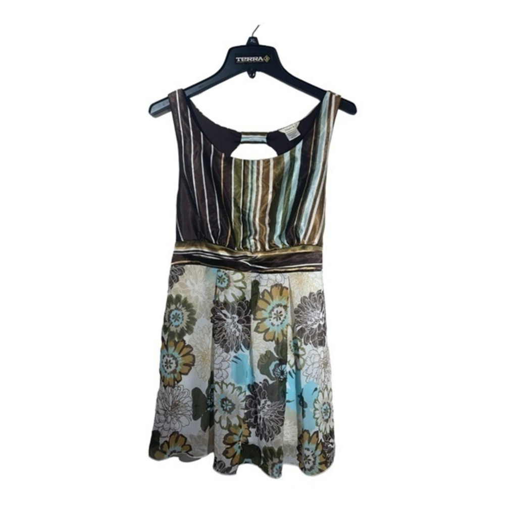 Studio Y Womens Mini Dress Tunic Top Floral Chiffon Satin V-Neck 60s Size Large
